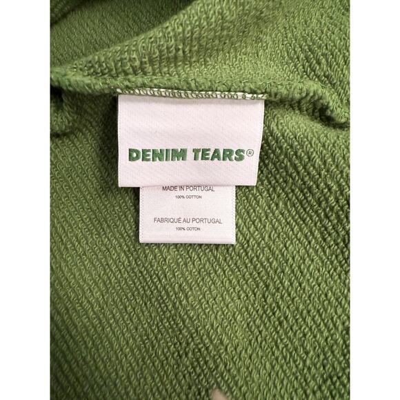 Denim Tears Hoodie Mens Large Green Cotton Embroidered Tears Pullover Sweatshirt - Picture 7 of 10